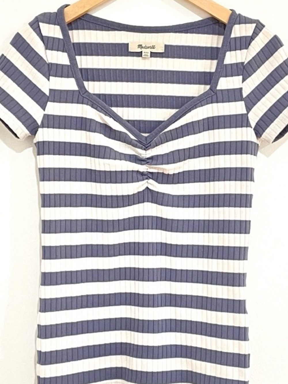 MADEWELL Striped Scoop Neck Tee in haze blue  and White! M